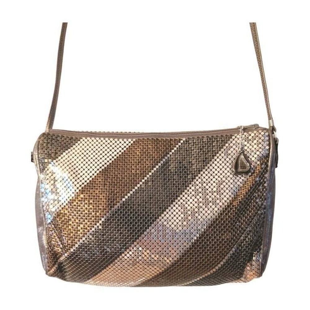 Vintage 80's Glam Whiting & Davis Sparkling Metallic Striped Mesh Crossbody Bag